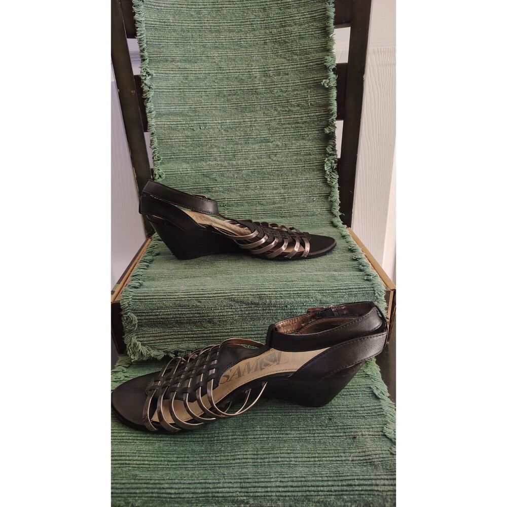 Sam & Libby Black & Bronze Strappy Wedge Sandals READ DESCRIPTION 9.5